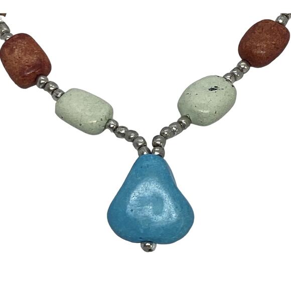 Multi-colored Stone and Silver Bead 16" Necklace Blue Pendant Vintage Estate - Picture 2 of 14